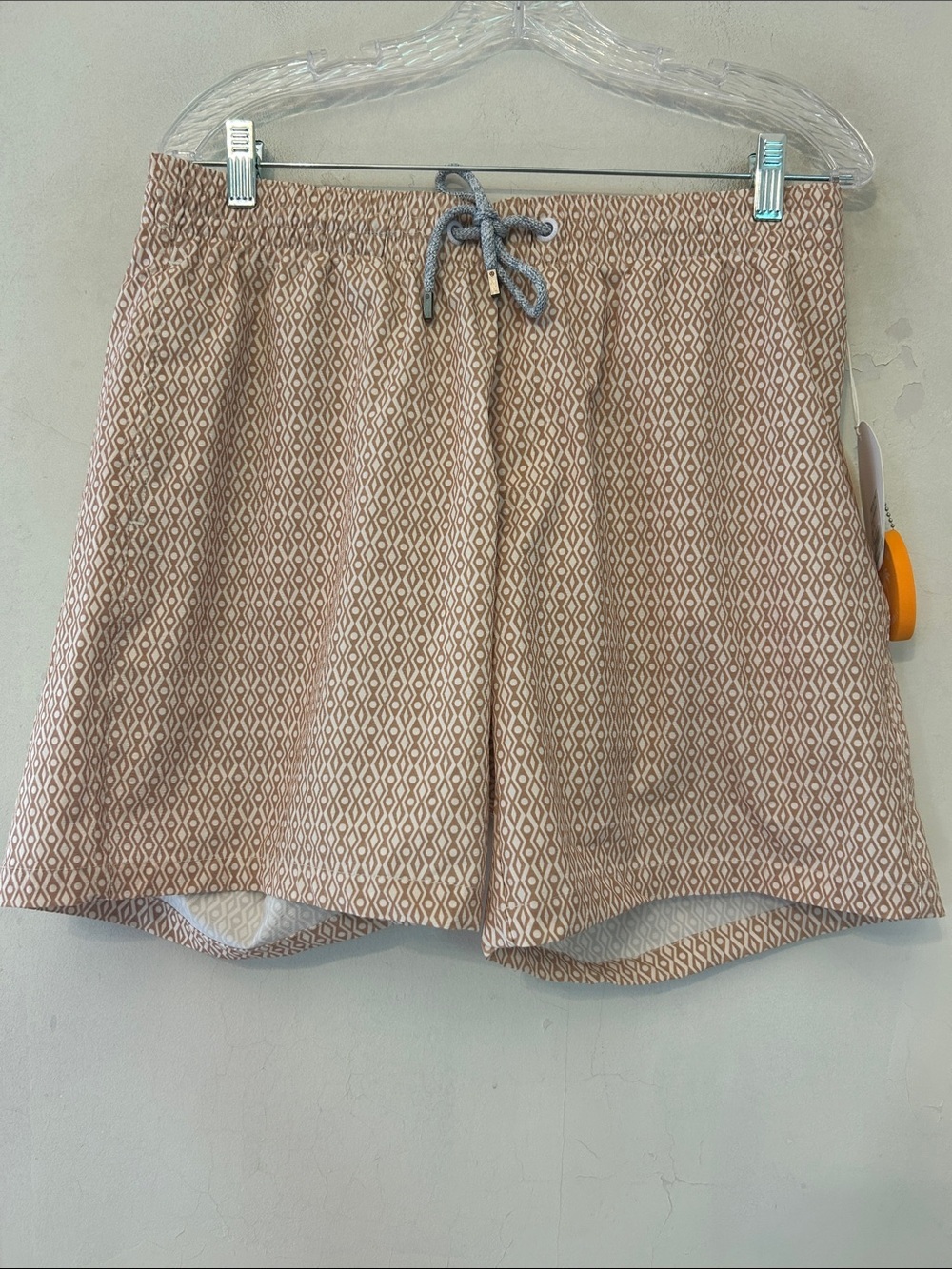 Free Planet Beige Geo Print Drawstring Swim trunks Size M New